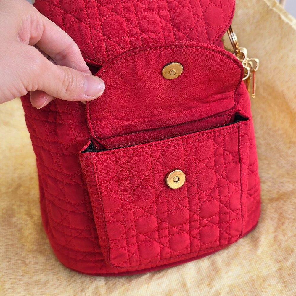 Medium Lady Dior Cannage Quilted Nylon Red Backpack made in Italy - Picture 12 of 14